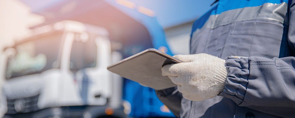 Truck driver with tablet